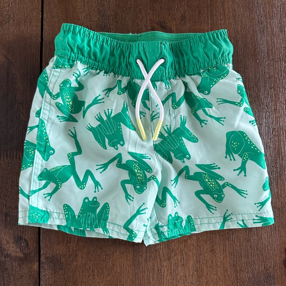 Cat & Jack Green Frog Pattern Kids Swim Trunks